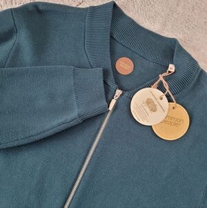 Common People Mens Small Teal Zip Up Cardigan Sweater Pockets 100% Cotton Cozy